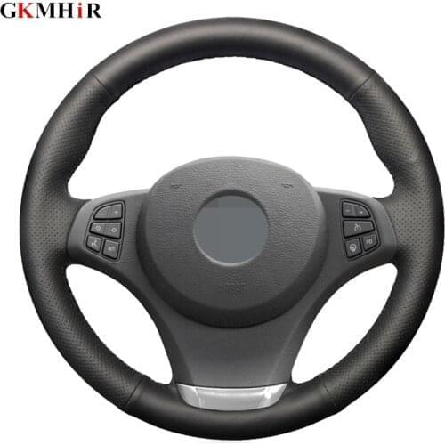 Black Artificial Leather Hand-stitched Car Steering Wheel Cover for BMW E83 X3 2003-2010 X5 E53 2003-2006