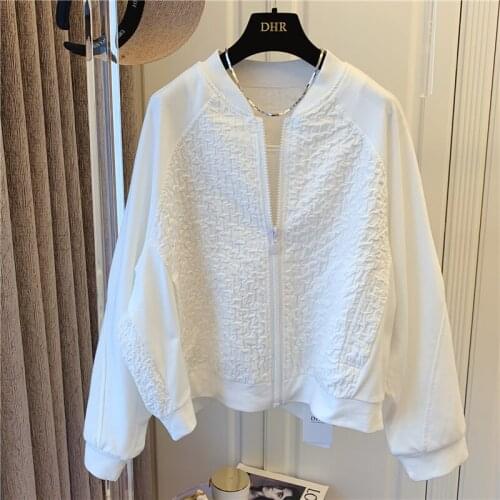 Women Autumn Solid Stereo Relief Fabric Design Patchwork Jacket Lady Elegant Casual Coat Female PLus Size Baseball Harajuku Tops