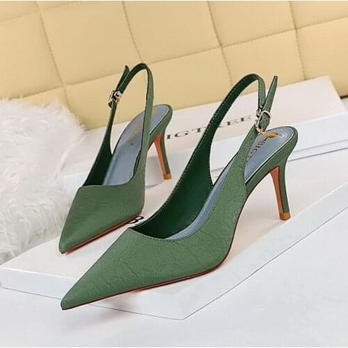 2021 Brand Fashion Pumps New Pointed Toe Green Black Party Shoes High Heels Women Fashion Sexy Stiletto Ladies Dress Pumps Shoes