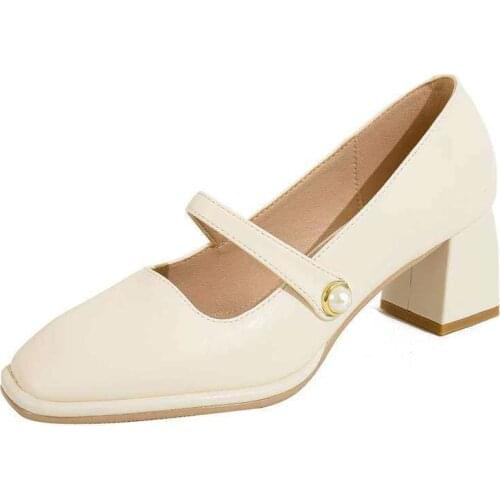 Thick heel Mary Jane shoes female retro 2021 new spring and autumn Hepburn style high heels design sense square toe shoes