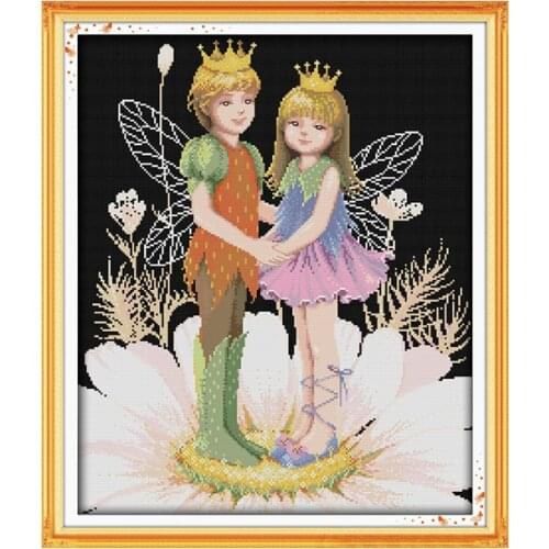 Small Angels In Flower Count Cross Stitch Patterns 14CT 11CT Canvas Printing DIY Embroidery Kits Home Decor Painting Needlework