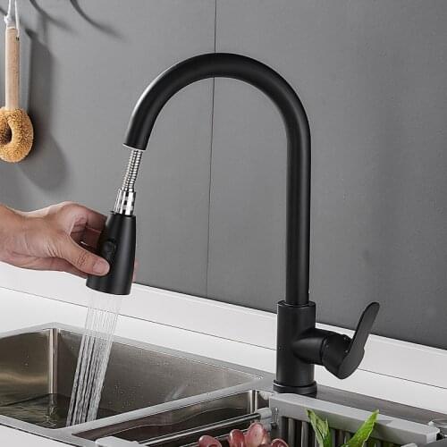 Kitchen Faucet Single Hole Pull-out Sink Kitchen Sink Faucet Flow Sprayer Head 304 Stainless Steel Chrome/Black Faucet