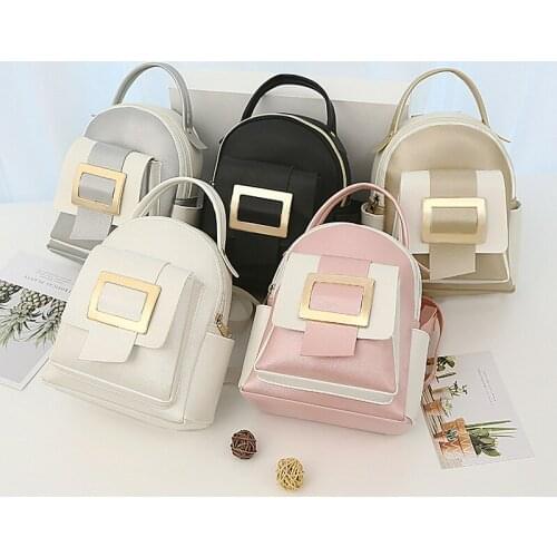 Womens Mini Backpack Color Contrast PU Leather Backpack Cute Small School Bags for Girls Ladies Shoulder Bag Soft Leather