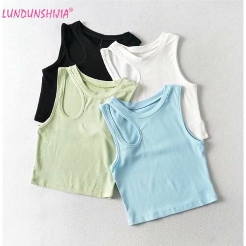 LUNDUNSHIJIA Fashion Sexy On The Chest Hollow Out Tank Tops 2021 Summer Woman Tight Sleeveless O-neck Crop Tops