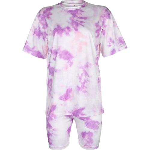 Tie Dye Colorful Print 2 Piece Set Casual Summer Gradient Colored T shirt Tight Leg Shorts Pants Set Women Tracksuit Streetwear