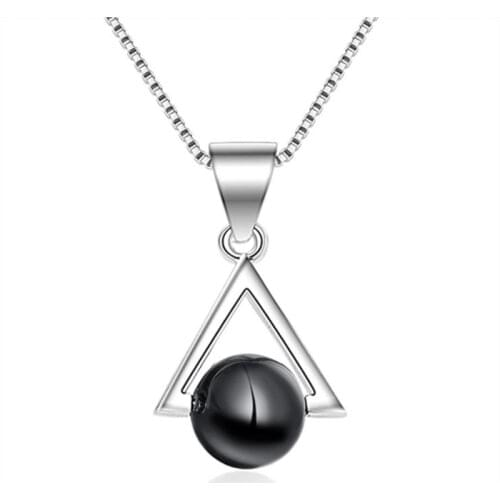 KOFSAC New Fashion Simple Elegant Triangle Black Ball Pendant Jewelry Silver Color Necklaces For Women Birthday Party Gift Joyas