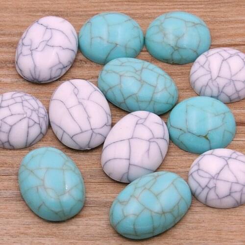 10Pcs 2 Color 2 Styles Smooth Stone Blue Turquoises Round 20MM Oval 18*25MM Loose Beads For Bracelet Earrings Accessories