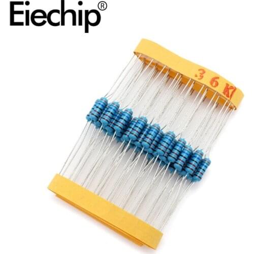 100pcs/lot 0.5W 1 ohm 1% Metal film resistor 1/2W resistance 36K Electronic resistors