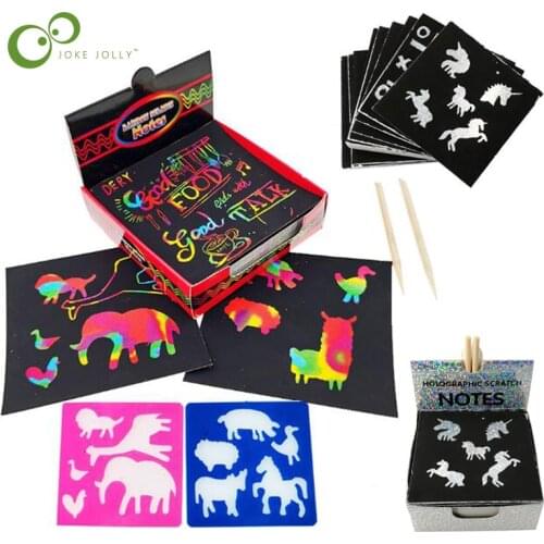 100PCS Rainbow Scratch Art Mini Notes With Wooden Stylus Scraping Drawing Toys Arts And Crafts Girls Stocking Stuffers Art ZXH