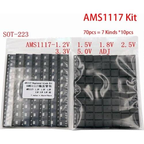 70pcs = 7 Kinds *10pcs AMS1117 Kit AMS1117-ADJ AMS1117-5.0V AMS1117-3.3V AMS1117-2.5V AMS1117-1.8V AMS1117-1.5V AMS1117-1.2V