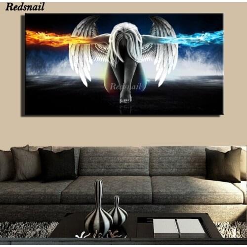 Large 5D DIY Diamond painting Full Diamond embroidery mosaic rhinestone Wall Art Anime Angel Girl Wings Ice and Fire EE971