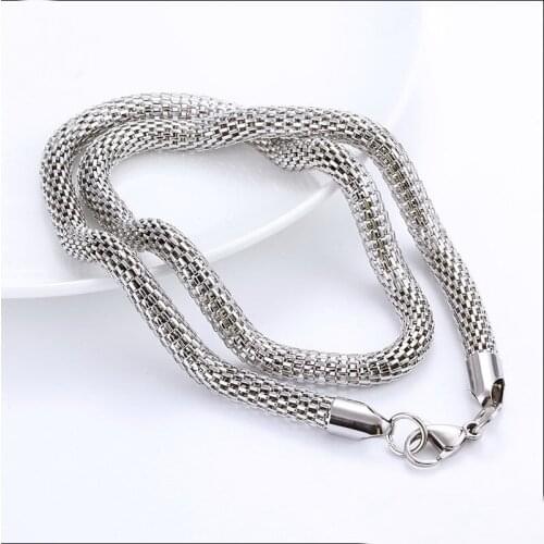 5mm / 6mm Width Round Mesh Chain Necklaces, 316L Stainless Steel Chains 10pcs/lot Wholesale