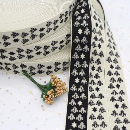 38mm Bee Pattern Elastic Band High Elastic Rubber Sewing Belt Headdress DIY Handmade Clothing Home Textile Packaging Decoration