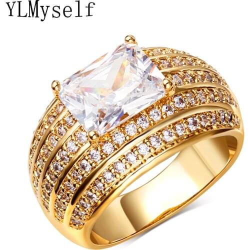 Gold Color Ring With Rectangle Crystal Stone Bijoux China Charm Jewelry Supplies For Women 2021 New Sparkly Zircon Rings