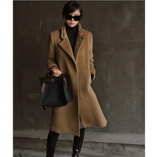 Handsome Long Design Women Winter Woolen Jacket, New Arrival Stand Collar Long Wool Jacket with Belt