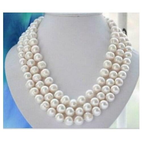 Beautiful 9-10mm south sea baroque white pearl necklace 48inch