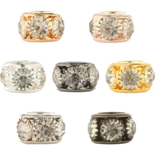 8 10mm Metal Rhinestone Rondelle Crystal Round Loose Spacer Beads for Jewelry Making Handmade DIY Bracelet Necklace Accessories