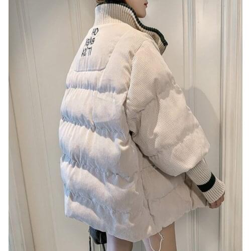 2020 Winter Woman Jacket Corduroy Padded Coat Lady Parka Loose Student Bread Clothing Thick Outerwear