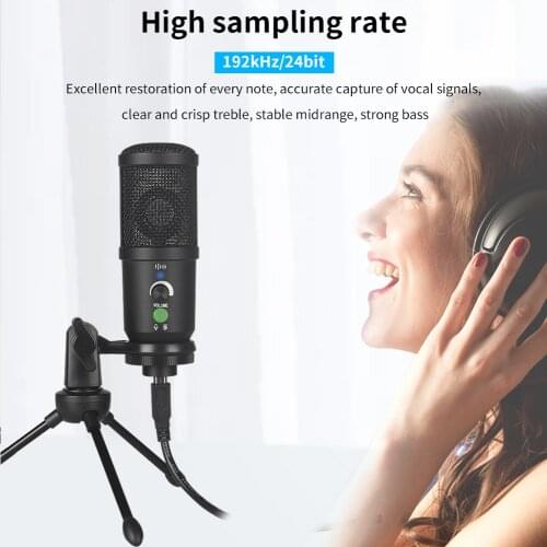 TISHRIC BM66 Built in Sound Card Professional Condenser Microphone PC USB Microphone for Singing Anti Noise Computer Microphone