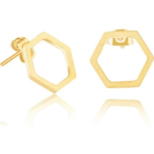 Minimal Hexagon Stud Earrings For Women Stylish Modern Geometric Honeycomb Honeybee Jewelry Rose Gold Color Charm Binrcos Aros