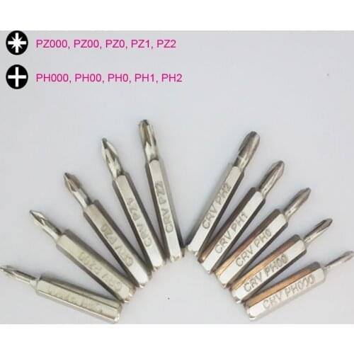 New CR-V Screwdriver Bit Set Including PZ000, PZ00, PZ0, PZ1, PZ2, PH000, PH00, PH0, PH1, PH2, Pozidriv and Phillips Bits, 10pcs