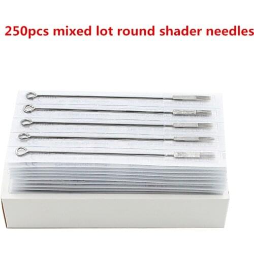 250pcs/box Mixed Lots Disposable Sterilized tattoo needles Round Shader 3RS,5RS,7RS,9RS,11RS,13RS,15RS Tattoo Needles