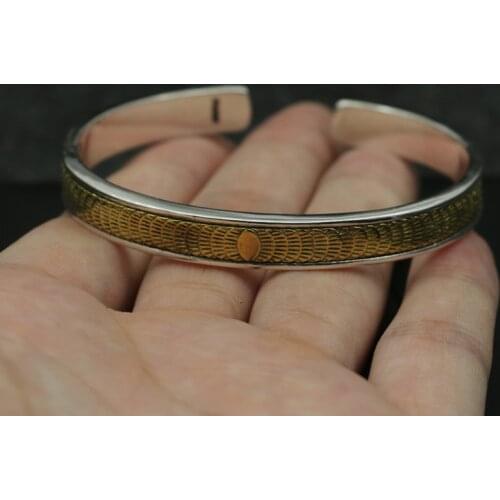 Retro Thai Silver 100% S925 Sterling Silver Small Leaf Handmade Open Ended Takahashi Goro Feather Men And Women Bangle