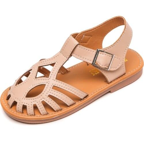 CAPSELLA KIDS Girls Cut-Outs T-Strap Beach Sandals For Child Non-Slip Summer Shoes Size 26-36