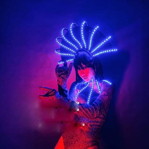 Stage dance show nighclub bar party wear Sexy women led costume lumious headwear bodysuit full set dancer outfit
