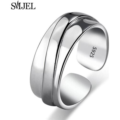SMJEL Silver Color Luxury Engagement Rings for Women Couples Creative Simple Geometric Handmade Party Jewelry Gifts Wholesale