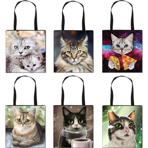 Cute Cat Totes Bag Kitten Women Handbag Ladies Large Capacity Shopping Bags Girls Canvas Shoulder Travel Bag
