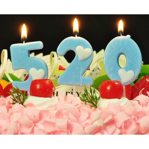 Numeral Birthday Candles - Cake Numeral Candles 0-9 Blue with Heart Cake Topper Decoration for Birthday, Wedding Anniversary