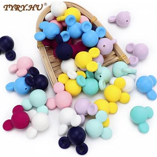 TYRY.HU 5Pcs/Lot Mouse Shape Silicone Biter Beads Teether Baby Teething Pendant Silicone Pacifier Clips BPA Free Teething Toys