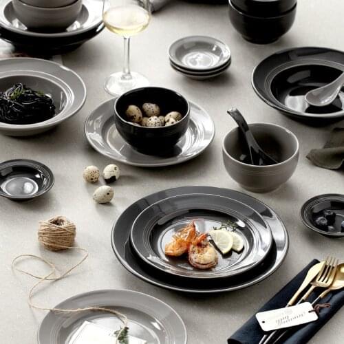 Domestic European Ceramic Eating Bowl Large Noodle Soup Bowl Dish Dish Dish Dish Dish Rice Plate Nordic Black Grey Tableware