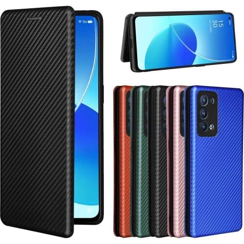 For OPPO Reno 6 Pro Plus 5G Case Carbon Fiber Flip Leather Case For OPPO Reno6 Pro Business Magnetic Wallet Card Slot Slim Cover