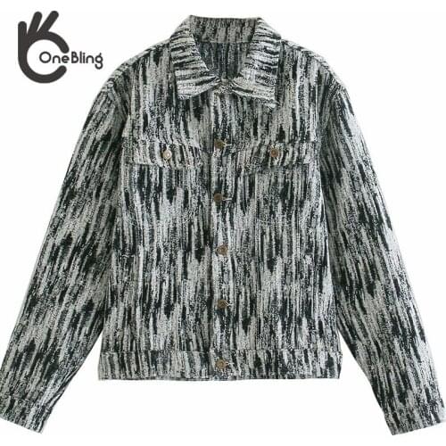 OneBling 2021 Za Woman Casual Traf Tops Autumn Snow Wash Denim Jacket Turn Down Collar Single Breasted Pockets Female Coats