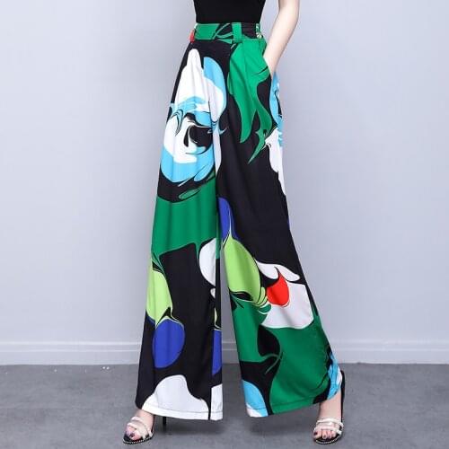 Female Trousers Vintage Print Wide Leg Women High Waist Loose Long Pant Pantalones Summer New Straight Pants Streetwear Casual