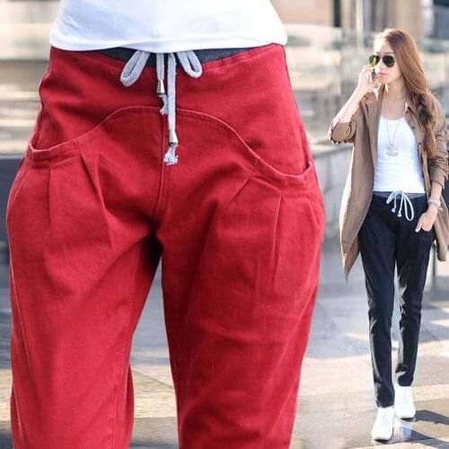 Women pants Loose Trousers womens harem pants women Large pocket Elastic waist denim pants black hip-hop Trousers plus size