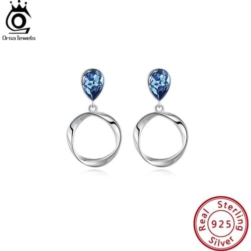 ORSA JEWELS 925 Silver Vintage Crystal Stud Earrings for Women Elegant Party Jewelry Body Earrings Decorations Gifts SWE14