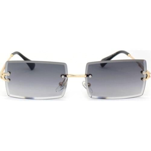 Hane14 Naomi Crystal Cut Dikgörtgen Women Sunglasses Gold Smoked Gray