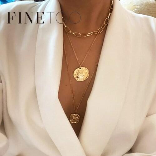 Fashion Multi Layered Portrait Coin Key Lock Pendant Necklace for Women Exaggerated Thick Chain Necklace Collares 2020