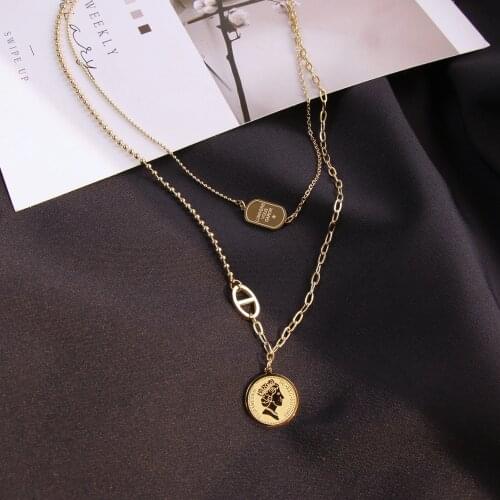 New Korean Fashion Titanium Steel Necklace For Women Luxury Charm Double Layer Chains Jewelry Layered B Temperament Cold Wind