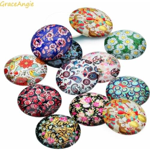 10pcs Mix Handmade Glass Round Flatback Cabochon Flower Glass Cameo 10-25MM glass cabochon demo flat back diy Charms Accessory