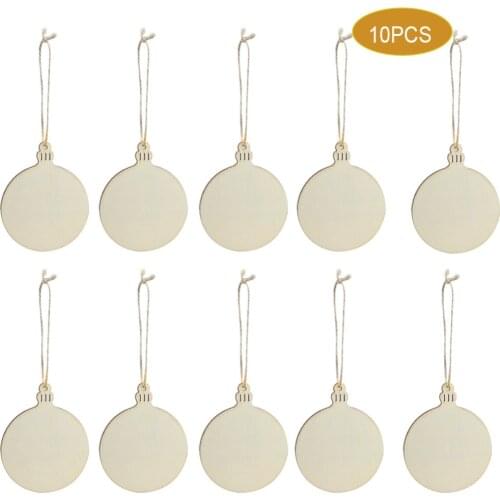 10 Pcs Christmas Ball Shape Wooden Ornaments Hanging Embellishments Crafts DIY Christmas Decoration