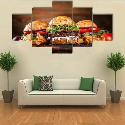 5 Panel Fast food Burgers Canvas Pictures HD Print Wall Art Canvas Paintings Home Decor for Living Room Posters No Framed