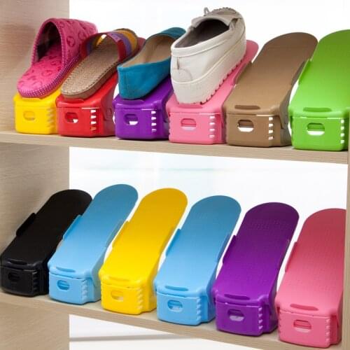 8pcs Colorful Storage Shoe Rack Stand Shelf Durable Plastic Shoe Organizer Double-Wide Shoe Storage Rack Adjustable Shoe Hanger