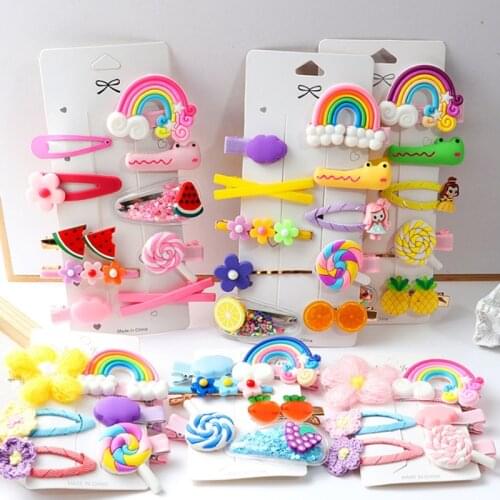 2/5/6/10 Cute Hairpin Set for Girls Rainbow Fruit Cartoon Hairband Headdress Hairpin Cartoon Hairpin Headdress