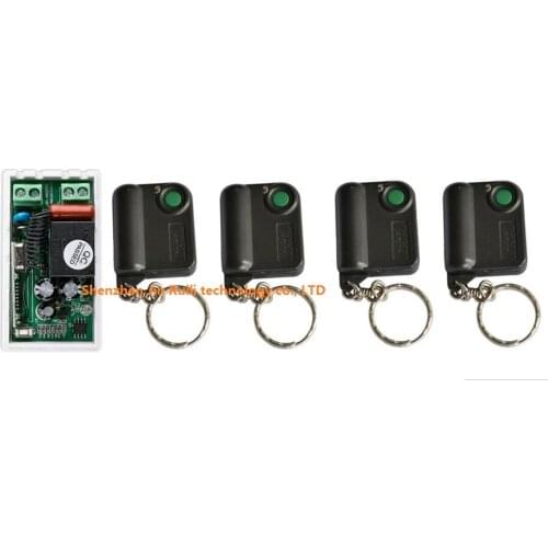 NEW AC220V 1CH 10A Receiver Remote Control Garage Door RF Wireless Remote Control Switch System 4X Transmitter + 1 X Receiver