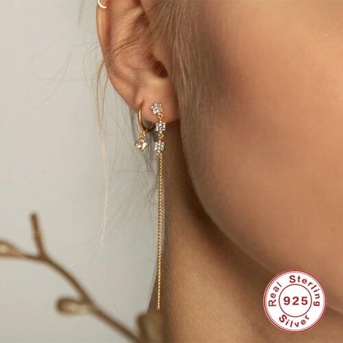 BOAKO 925 Sterling Silver Three Snowflake Flower Long Chain Drop Earrings For Women Zircon Crystal Tassel Earrings Fine Jewelry