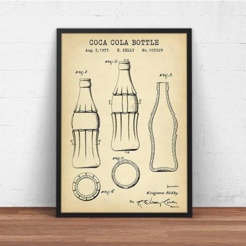 Coke Bottle Patent Vintage Posters and Prints Office Home Decor Blueprint Art Canvas Painting Picture Kitchen Wall Art Decor